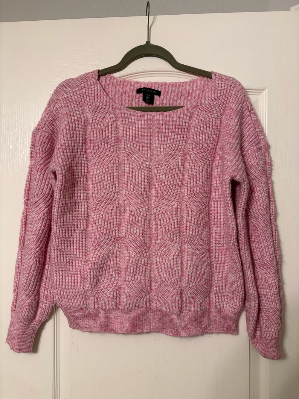 Tahari Pink Cable Knit Scoop-Neck Sweater